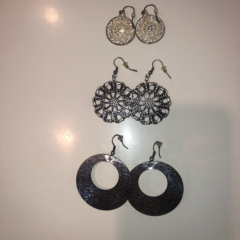Mandees Silver Statement Earrings- 3 Pack